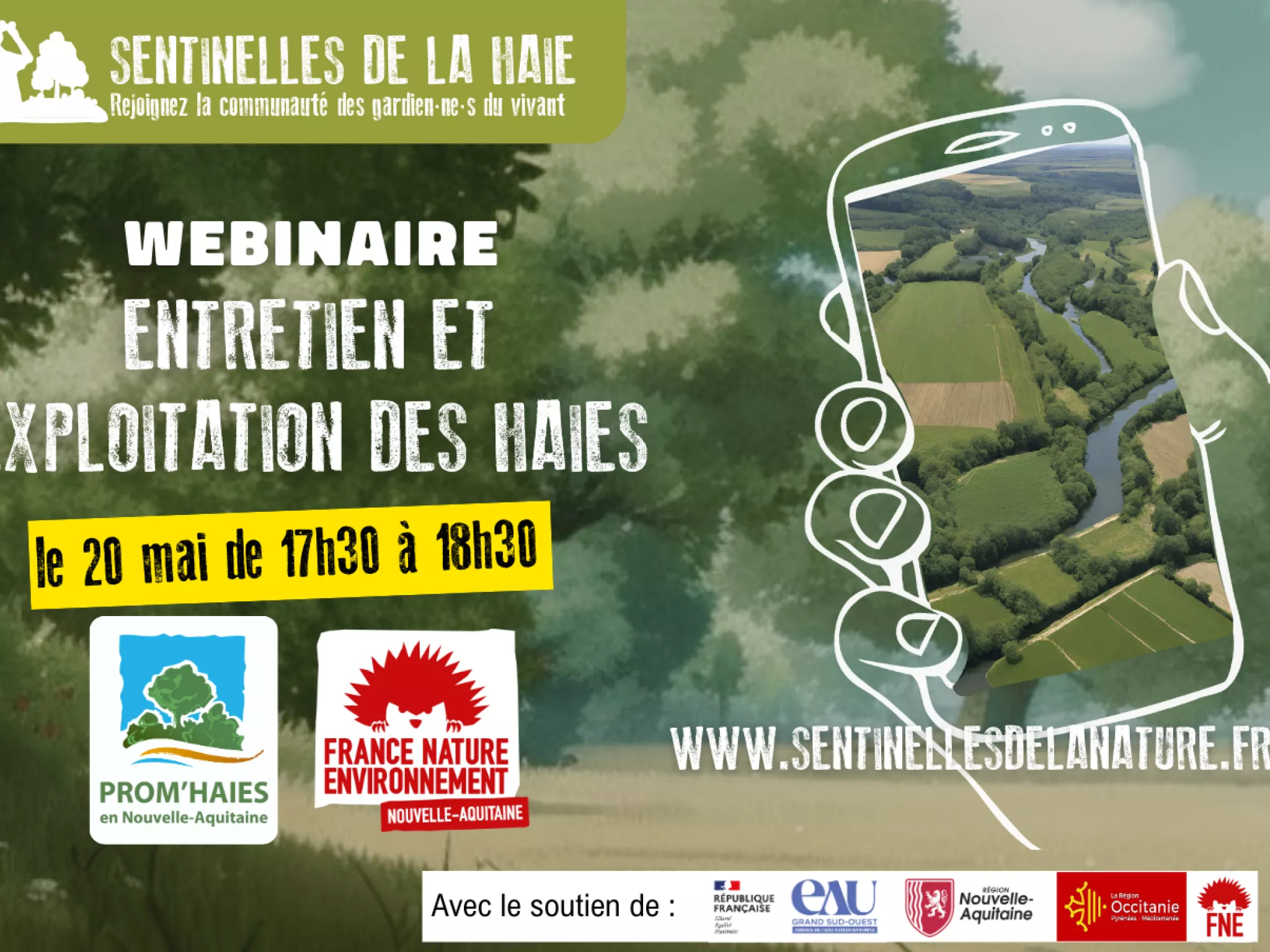 visuel du webinaire, avec le logo de Prom'Haies en Nouvelle-Aquitaine
