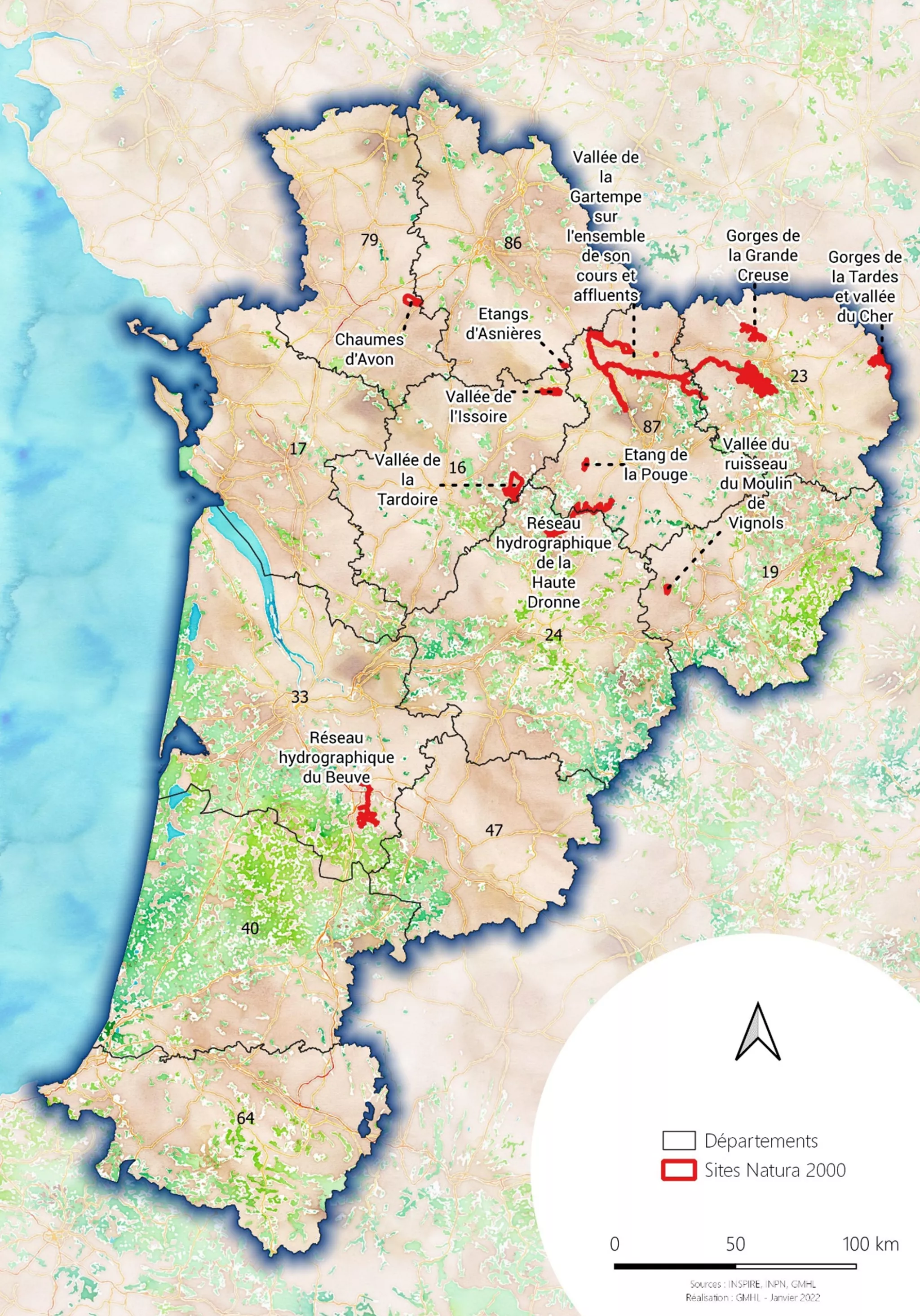Localisation des sites Natura 2000 étudiés